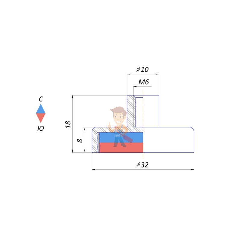 Магнитное крепление под болт К-32 (М6) - фото 3