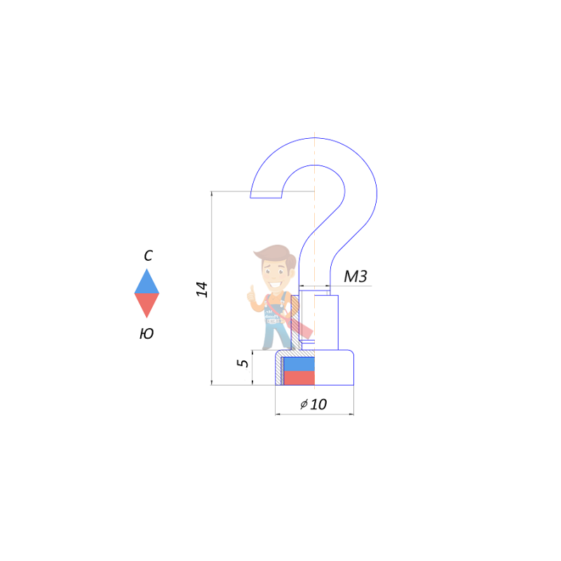 Магнитное крепление с крючком Е10 (М3) - фото 2