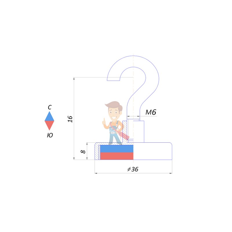 Магнитное крепление с крючком Е36 (М6) - фото 2