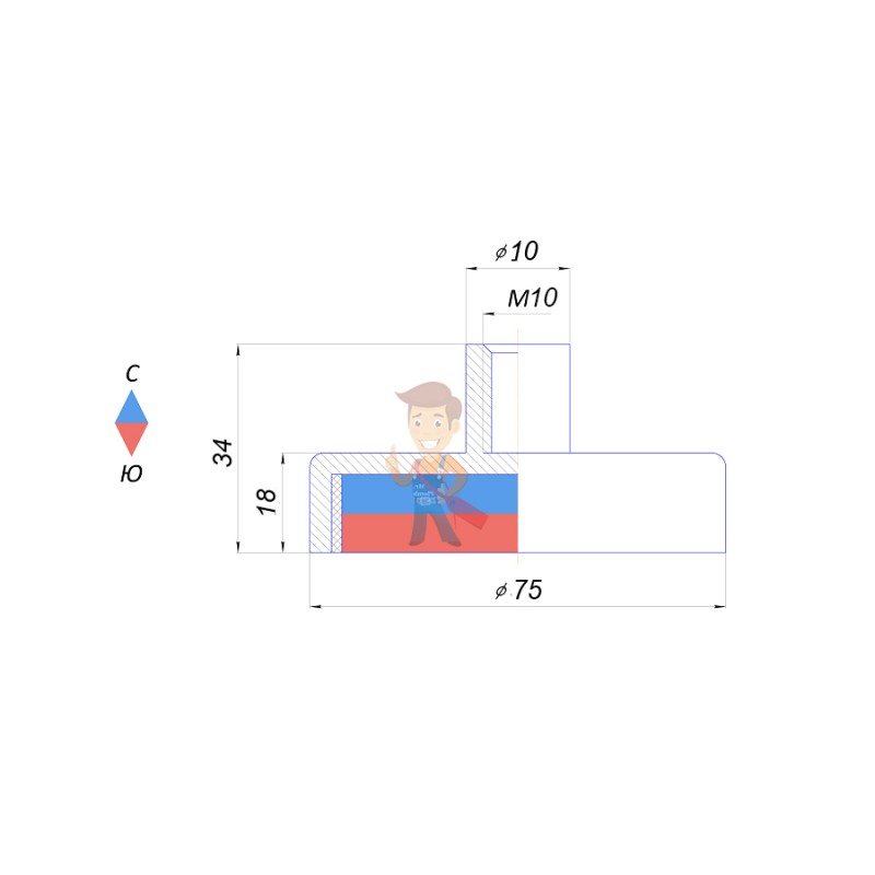 Магнитное крепление под болт К-75 (М10) - фото 4
