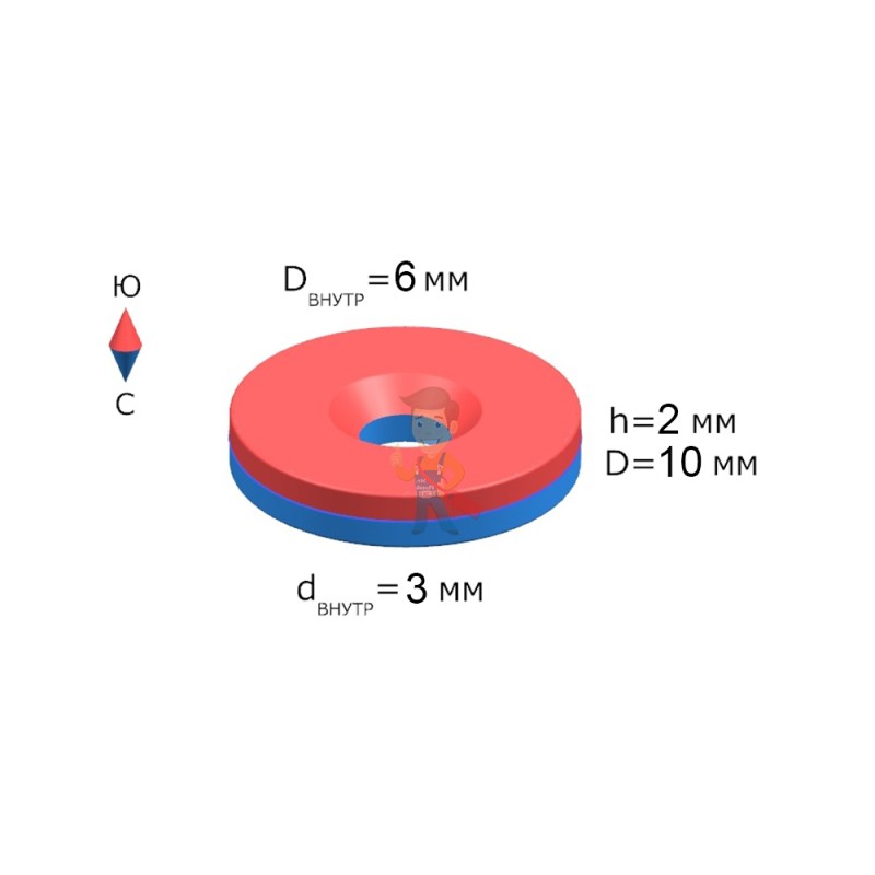 Неодимовый магнит диск 10х2 мм с зенковкой 3/6 мм, N33 - фото 6