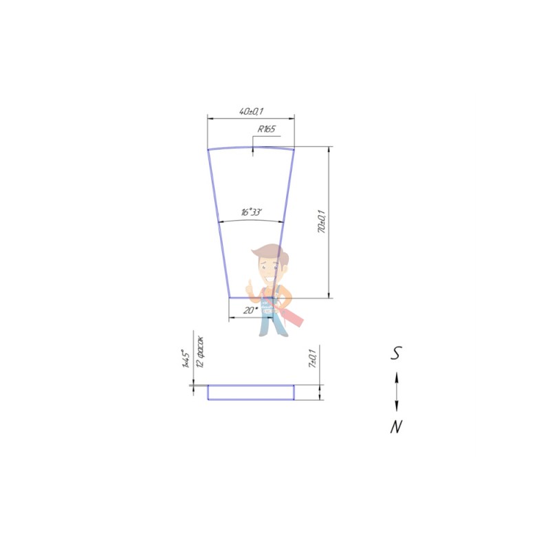 Неодимовый магнит сектор 165х70-20х7 мм - фото 7