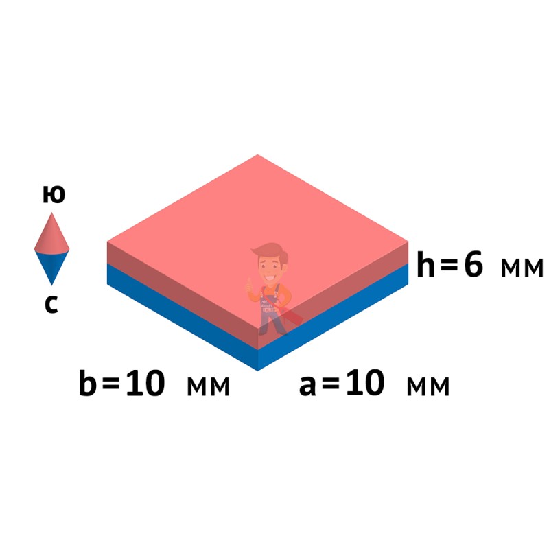 Неодимовый магнит прямоугольник 10х10х6 мм, N42 - фото 7